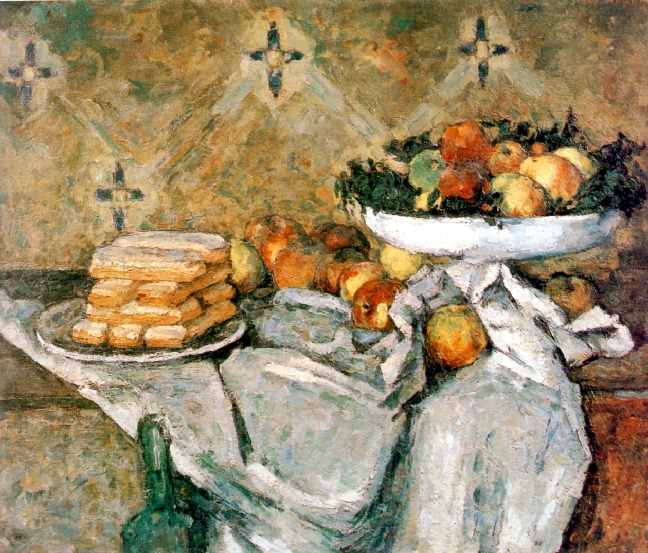 Plate with fruits and sponger fingers av Paul Cézanne