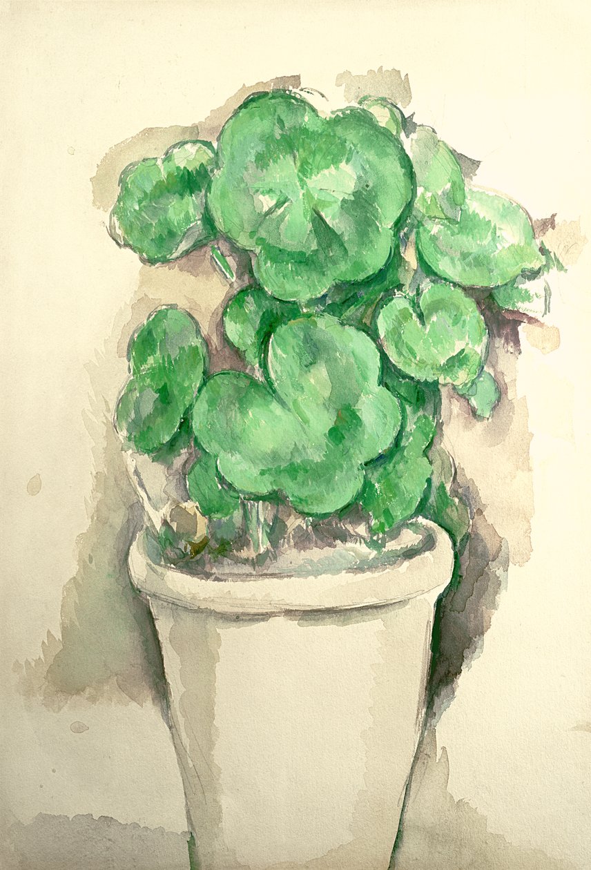 Kruka med pelargoner, ca 1885 (penna och wc på papper) av Paul Cézanne