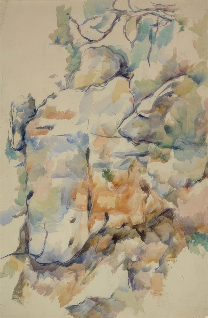 Stenar nära grottorna ovanför Château-Noir av Paul Cézanne