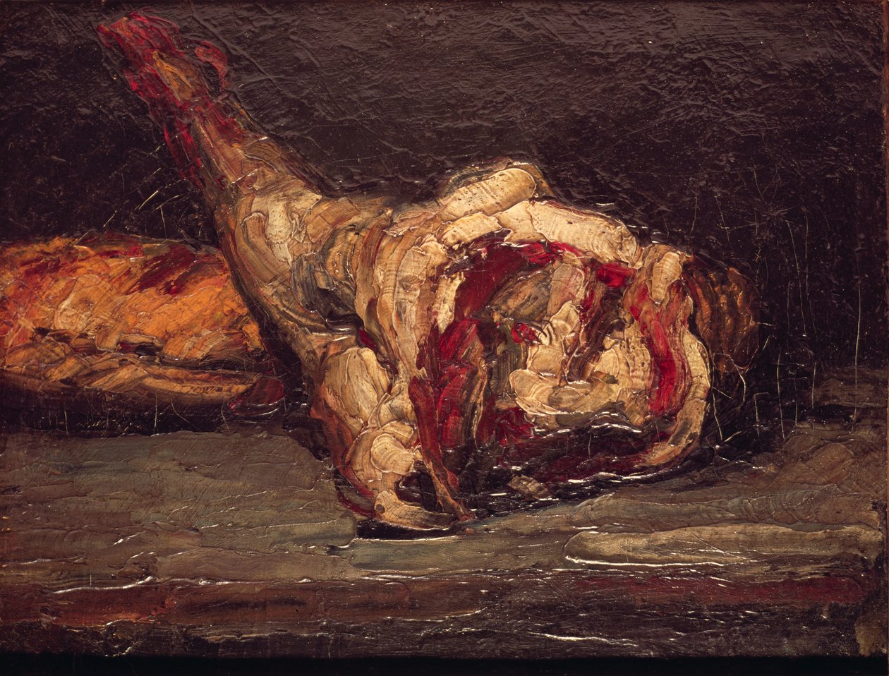 Stilleben av ett ben av fårkött och bröd, 1865 av Paul Cézanne