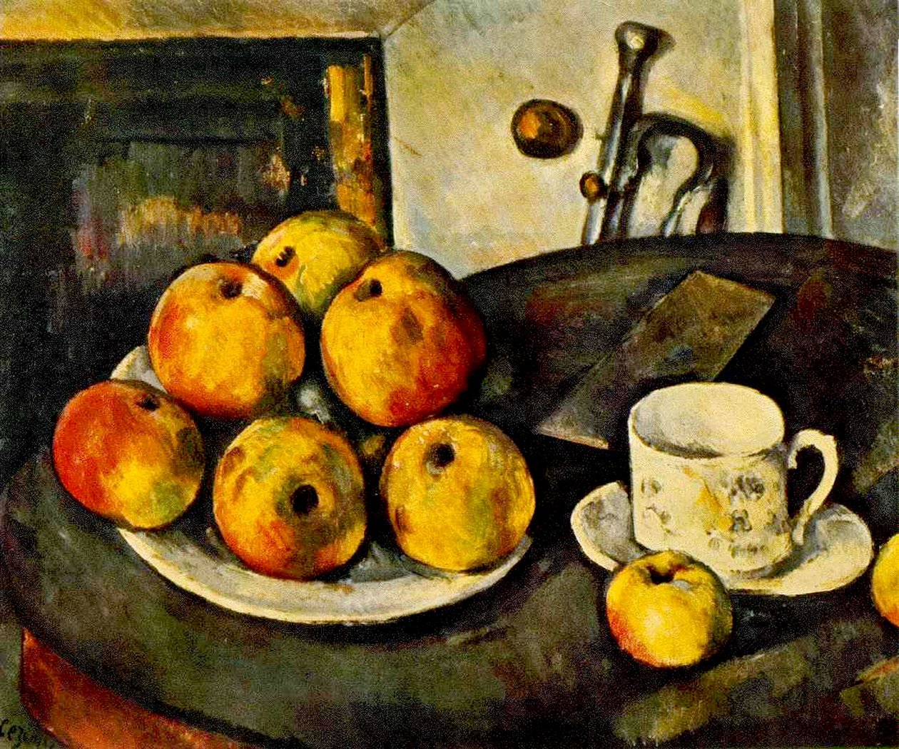 Stilleben med äpplen och en kopp, 1890-94 av Paul Cézanne