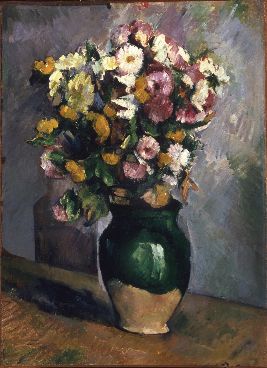Stilleben med blommor i en olivburk av Paul Cézanne