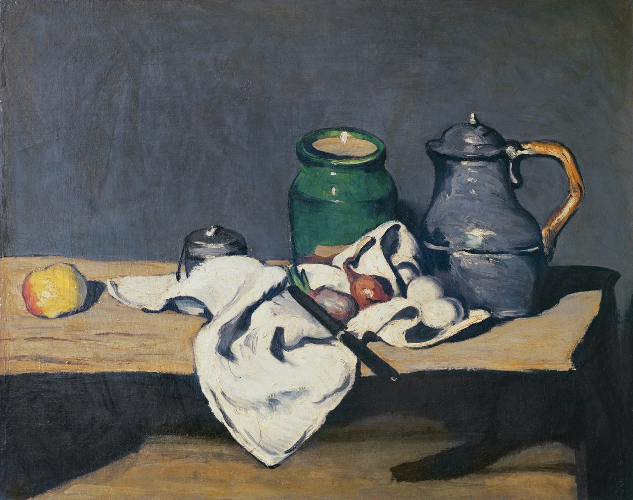 Stilleben med tennkittel, 1869 av Paul Cézanne