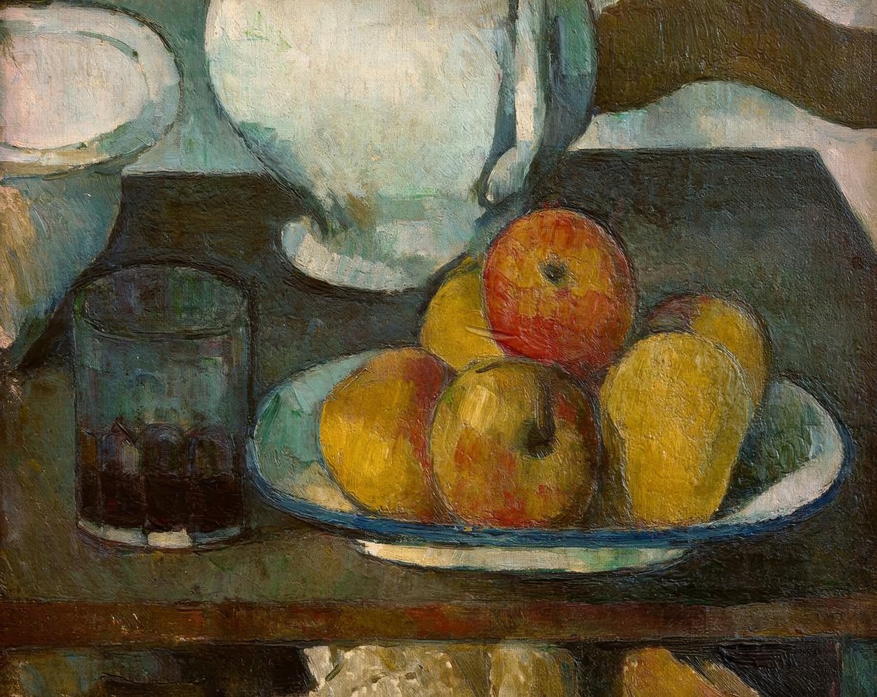 Stilleben med äpplen och vinglas av Paul Cézanne