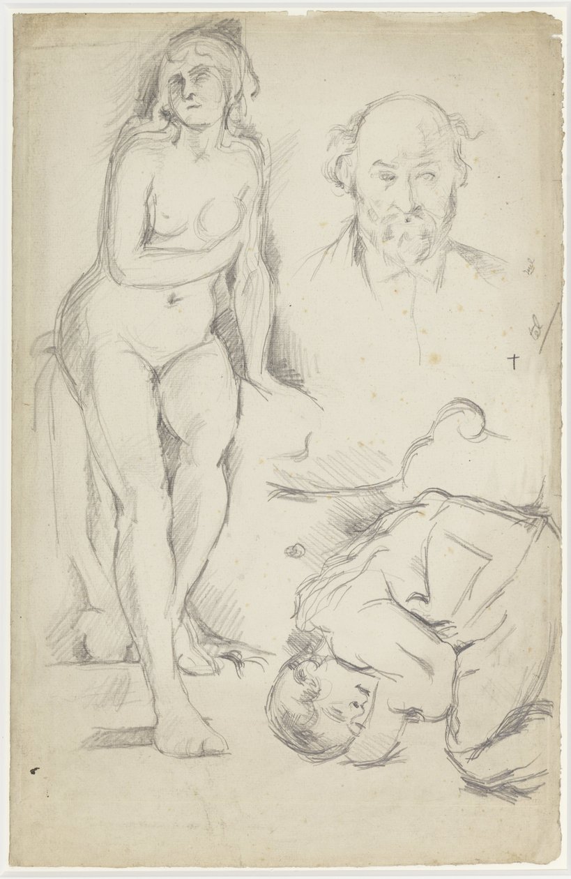 Studier av tre figurer, inklusive ett självporträtt av Paul Cézanne