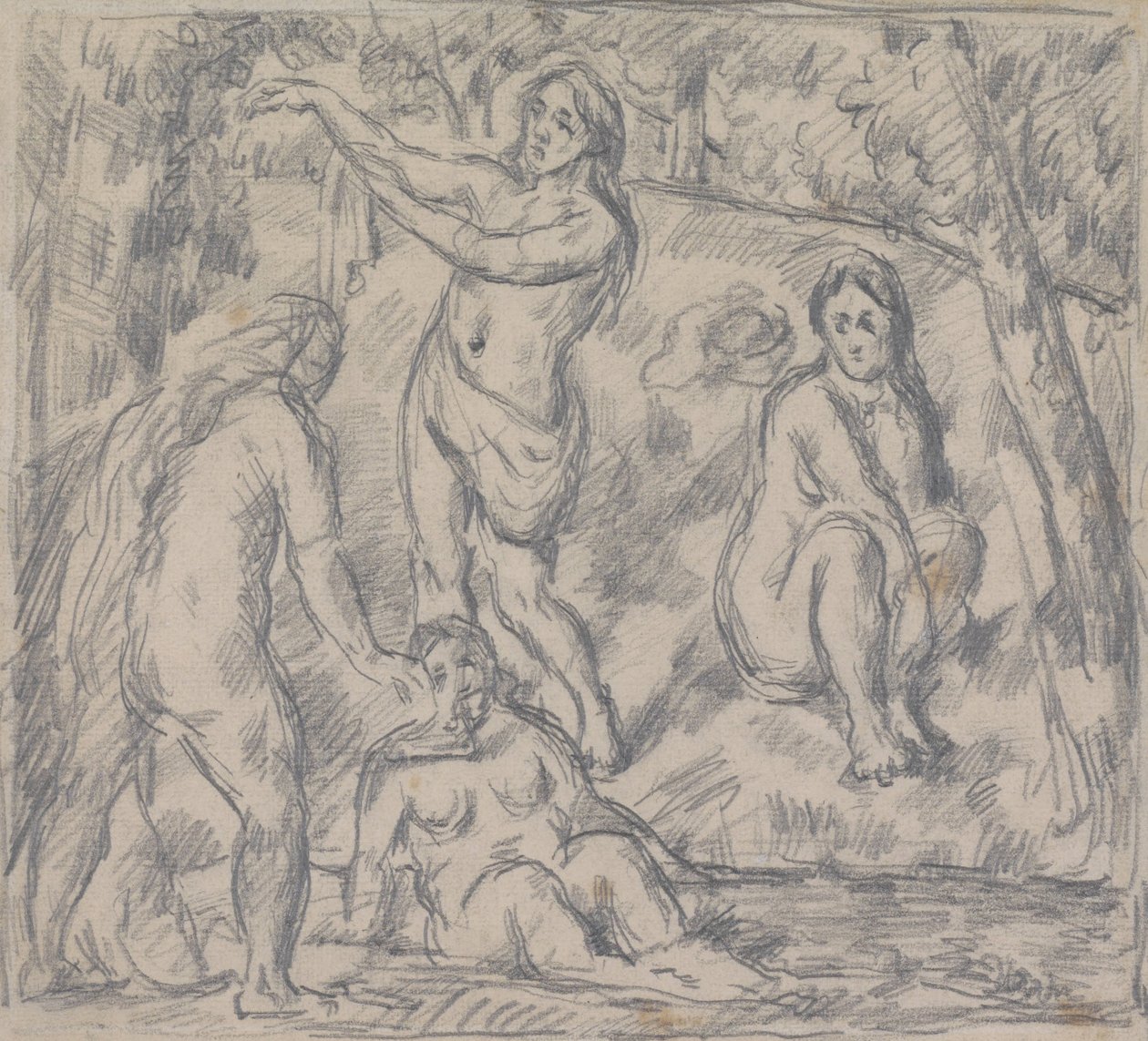 Studie av fyra kvinnor som badar av Paul Cézanne