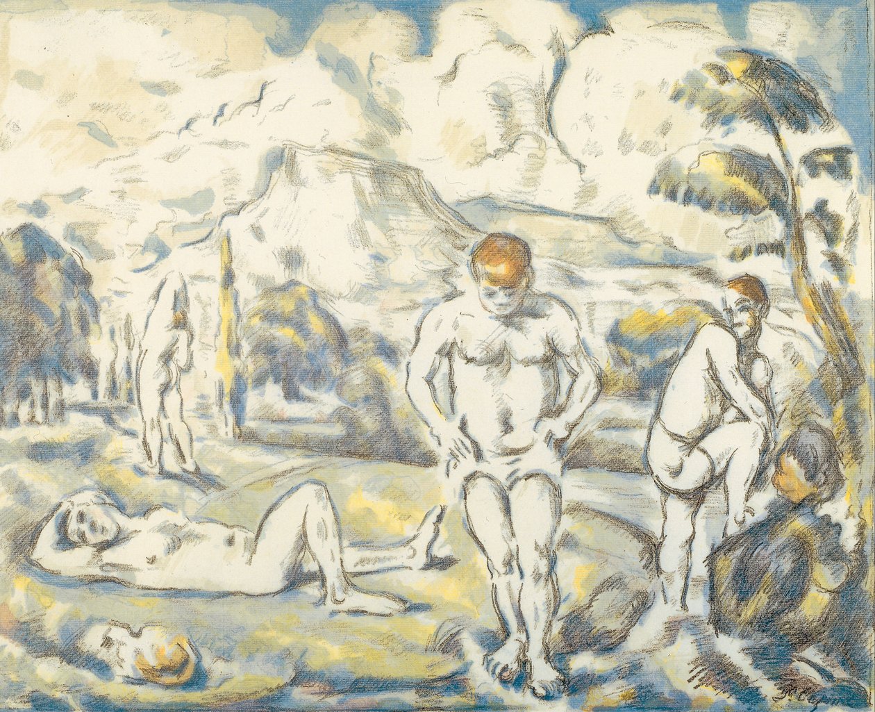 Badgästerna (stor tallrik) av Paul Cézanne