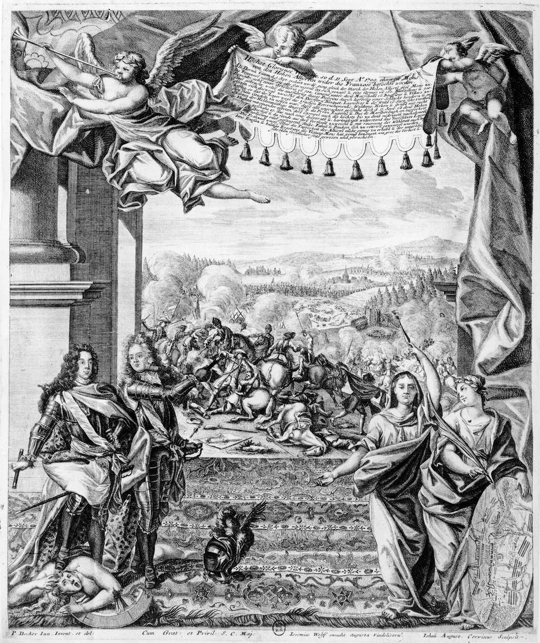 Slaget vid Malplaquet, 11 september 1709, graverad av Jeremias Wolff och Johann August Corninus (1683-1738) av Paul Decker
