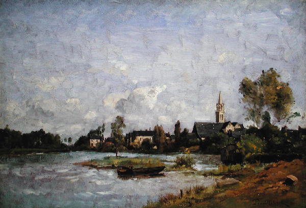 En by vid en flod av Paul Desire Trouillebert