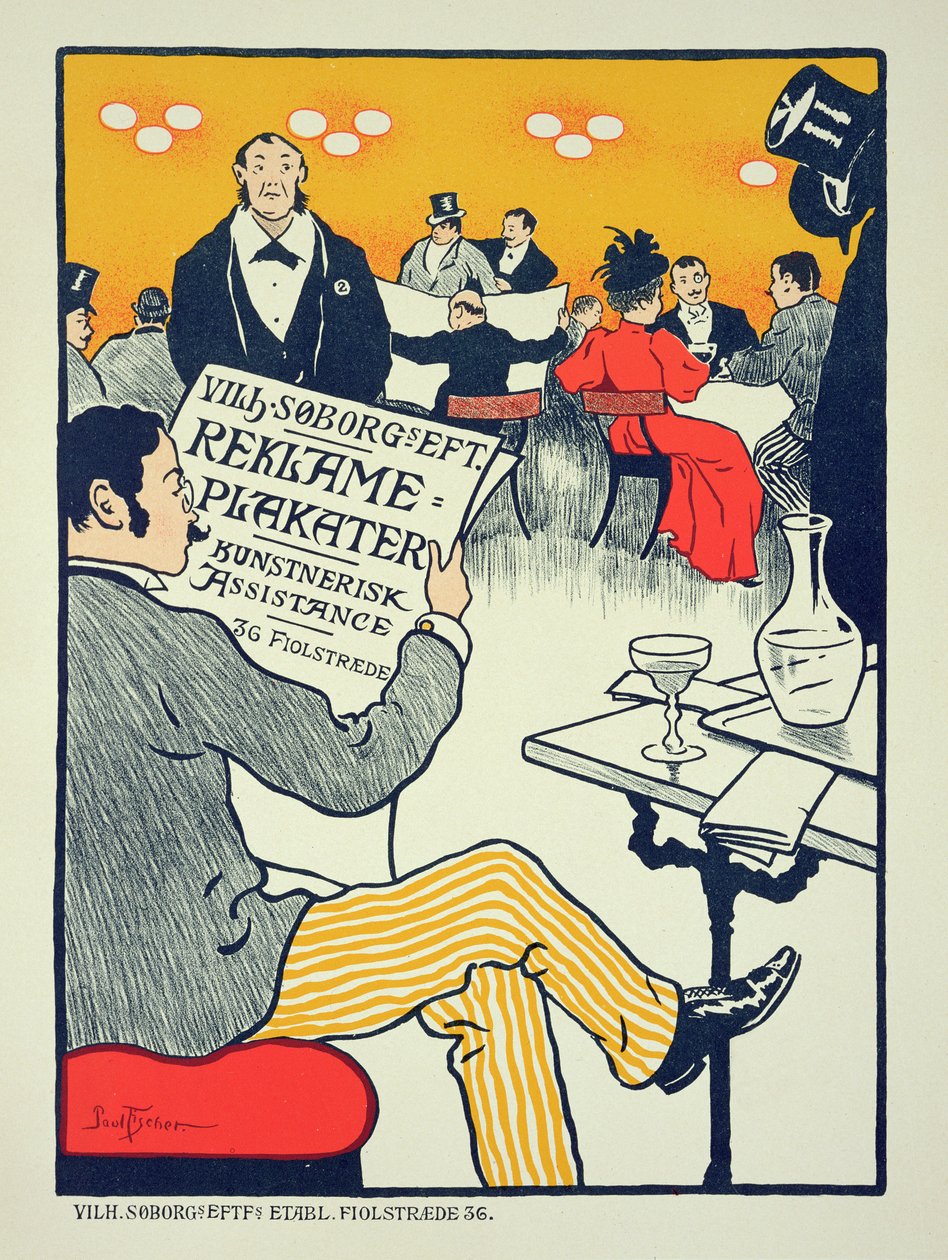 Reproduktion av en affisch med reklam "Wilhelm Soborg", Köpenhamn av Paul Fischer