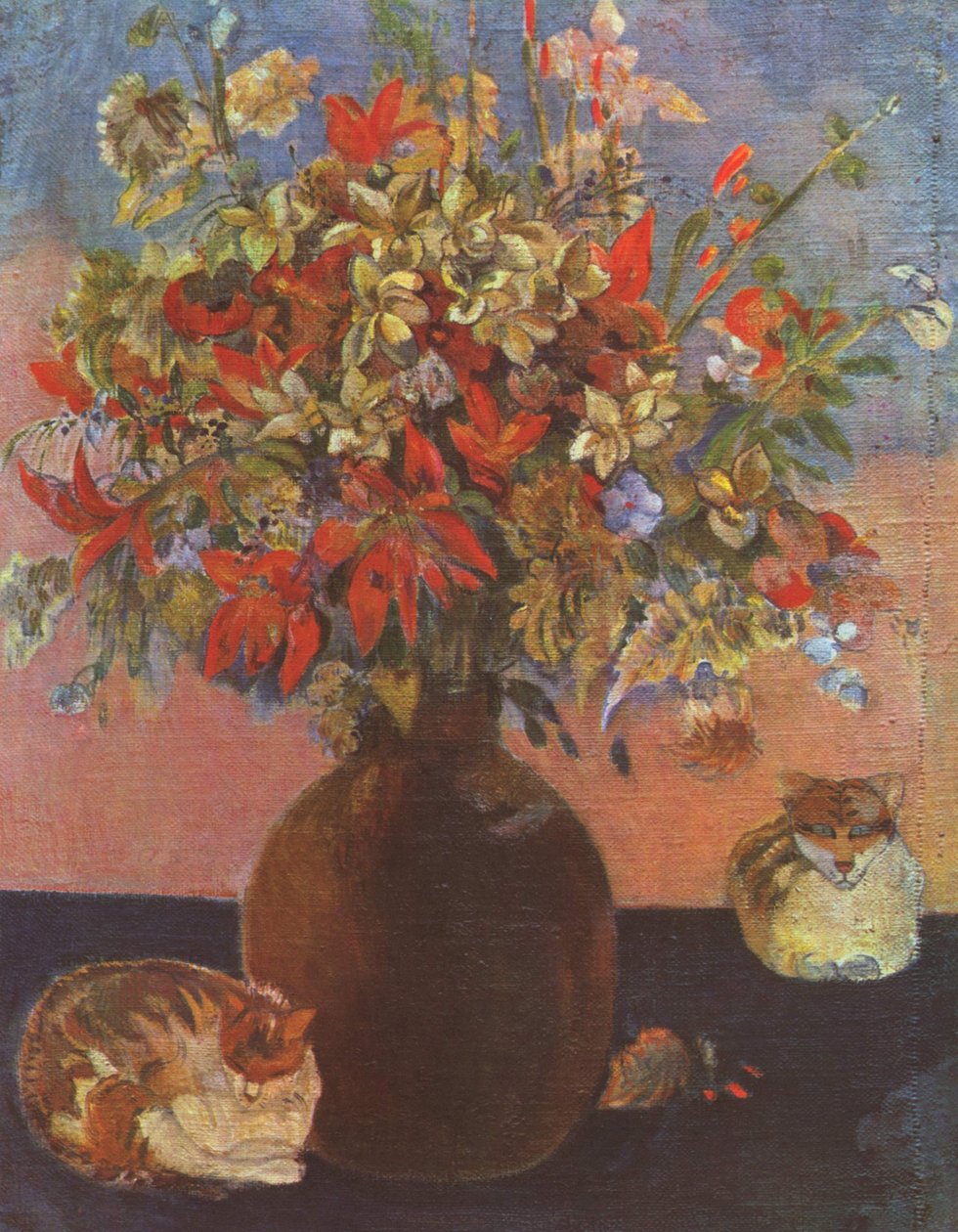 Blumen und Katzen av Paul Gauguin