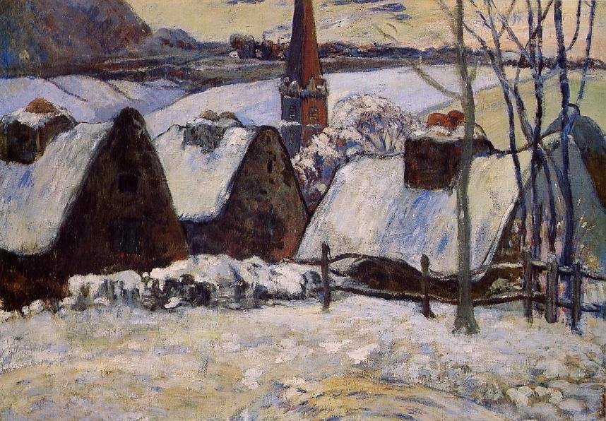 Bretonisches Dorf im Schnee av Paul Gauguin
