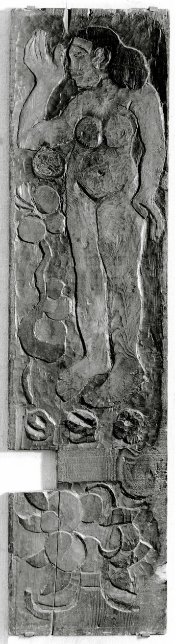 Ristade vertikal panel från dörrkarmen till Gauguins sista bostad i Atuona på Hiva Oa (Marquesasöarna), 1902 (sequoia) av Paul Gauguin
