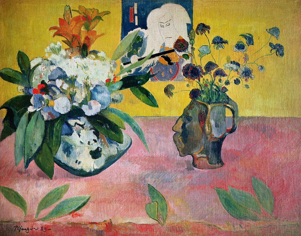 Blommor och ett japanskt tryck, 1889 av Paul Gauguin