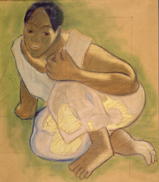 Kauerndes Mädchen von Tahiti av Paul Gauguin
