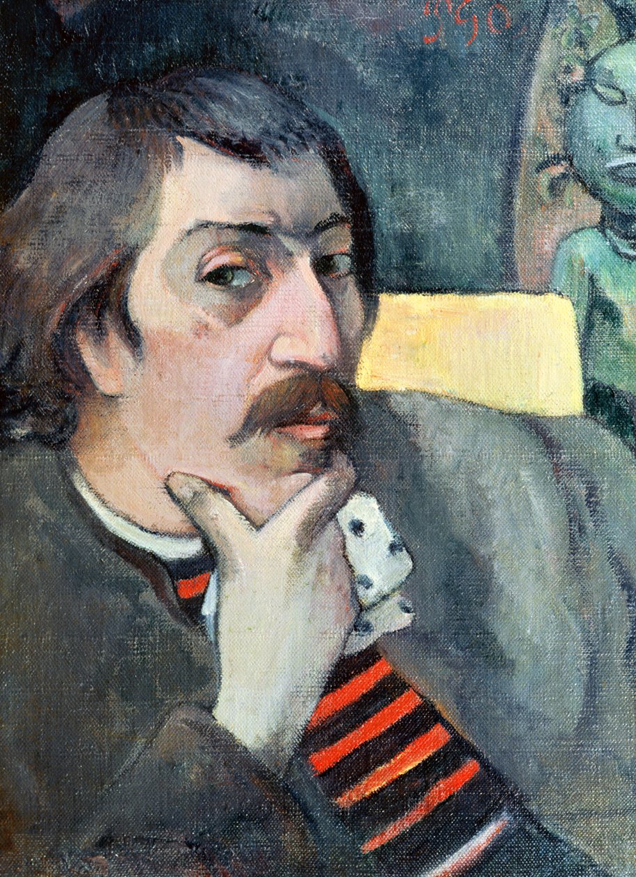 Porträtt av konstnären med idolen, ca 1893 av Paul Gauguin