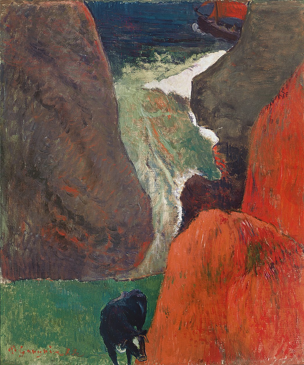 Havslandskap med ko. Vid kanten av klippan, 1888 av Paul Gauguin