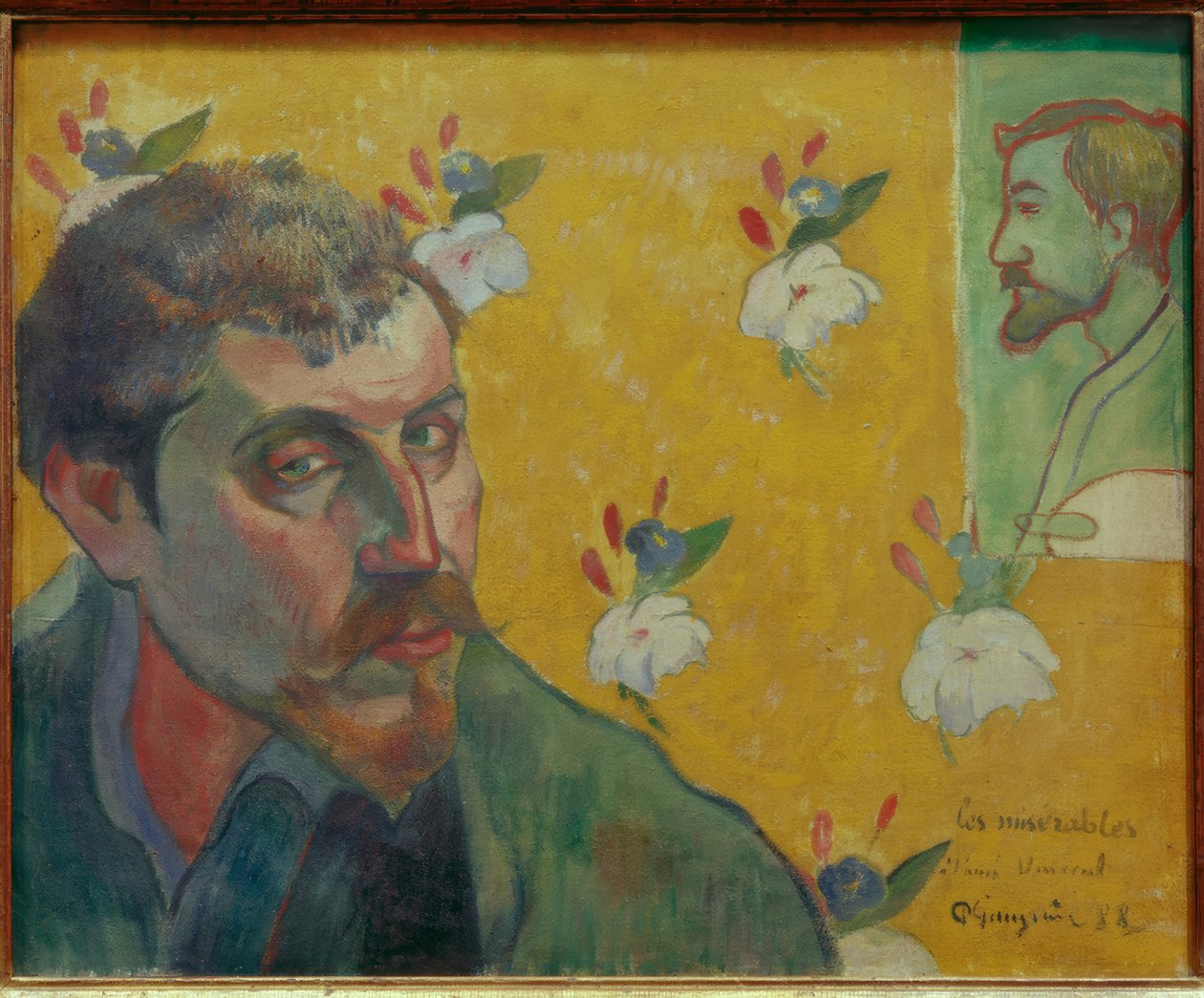 Självporträtt med ett porträtt av Bernard, tillägnat Vincent van Gogh (Les Misérables) av Paul Gauguin