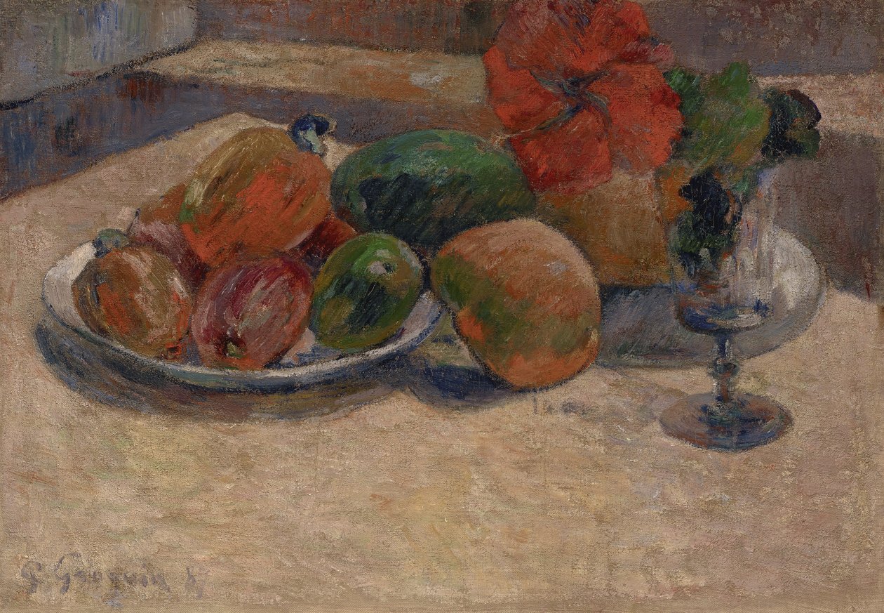 Stilleben med mango och en hibiskusblomma, 1887 av Paul Gauguin