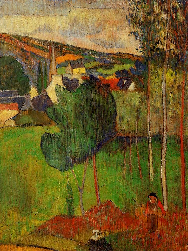 View of Pont-Aven from Lezaven av Paul Gauguin