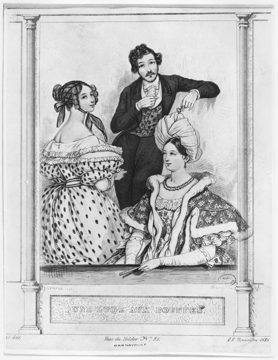 En teaterloge på Bouffes, graverad av Jean Denis Nargeot (född 1795) den 28 november 1835. av Paul Gavarni