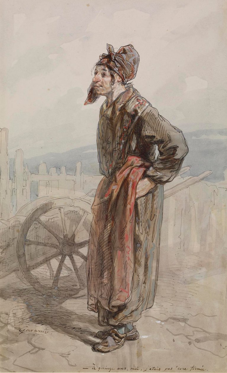 "Vid 15 års ålder, jag, jag var ännu inte bildad", c.1855 (wc och bläck med grafit förhöjd med vitt på papper) av Paul Gavarni