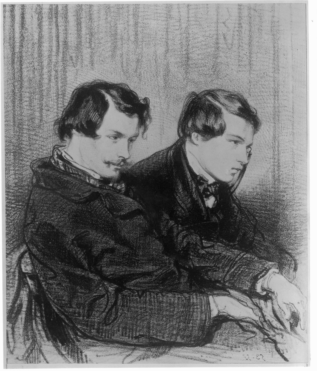 Edmond de Goncourt (1822-86) och Jules de Goncourt (1830-70) i en låda på teatern, 1853 av Paul Gavarni