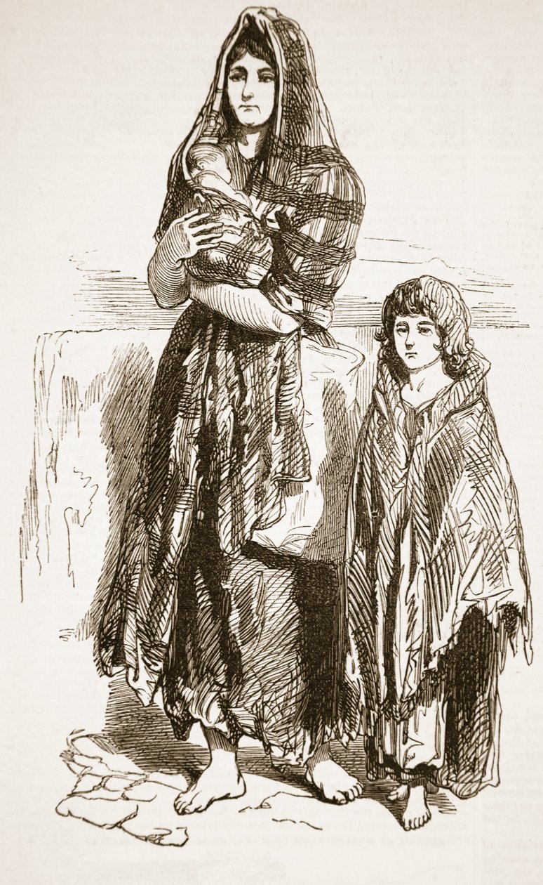 Kvinna och flicka på Saltmarket i Glasgow, från "The Illustrated London News", 1849 av Paul Gavarni
