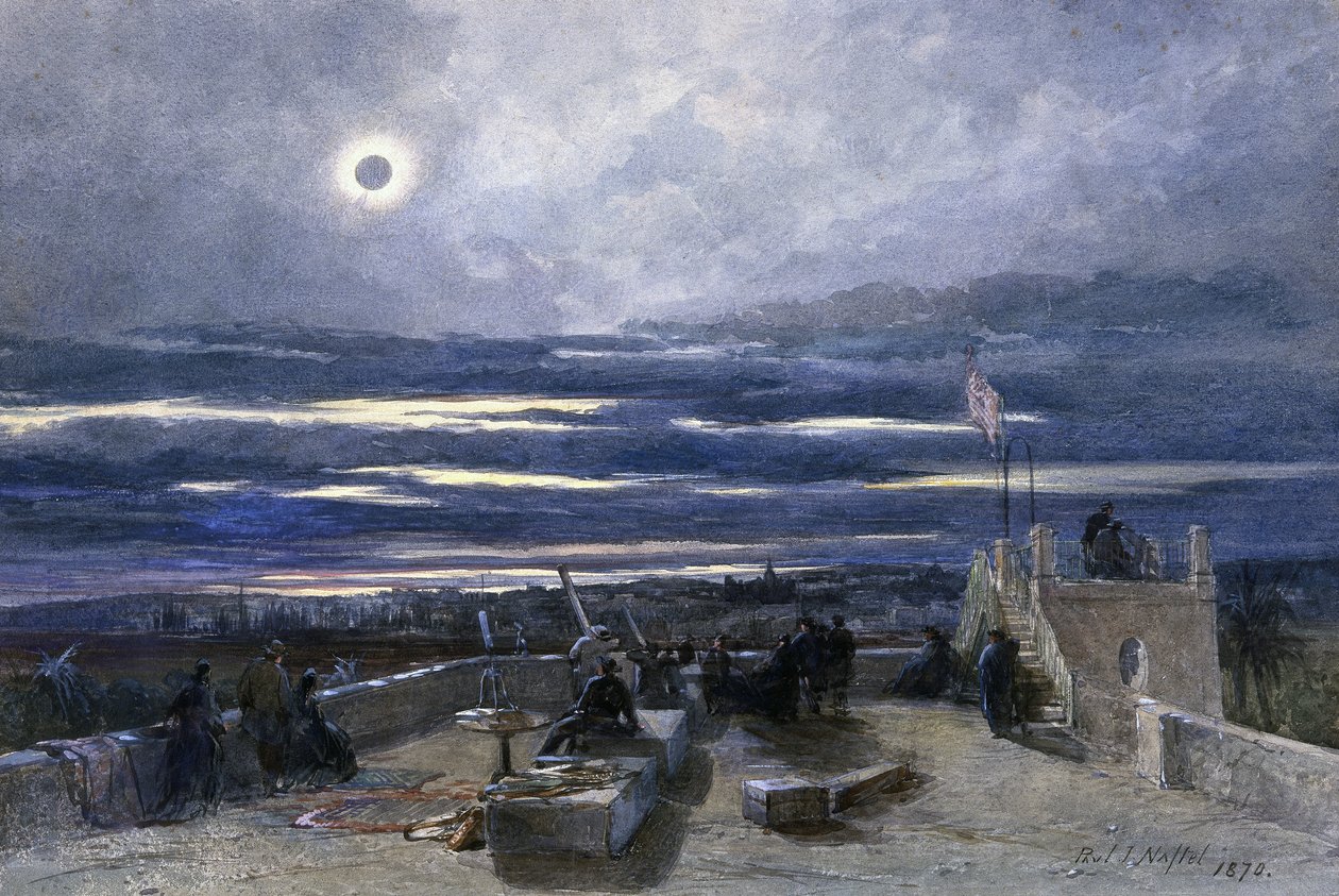 Total solförmörkelse, Andalusien, Spanien, 1870 (wc på papper) av Paul Jacob Naftel