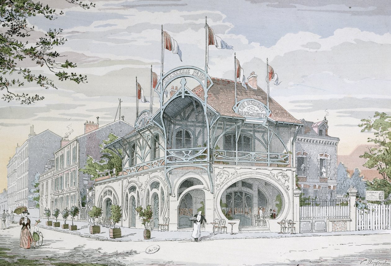 Café i jugendstil av G. Guyon i Saint Maurice nära Paris, illustration från "L