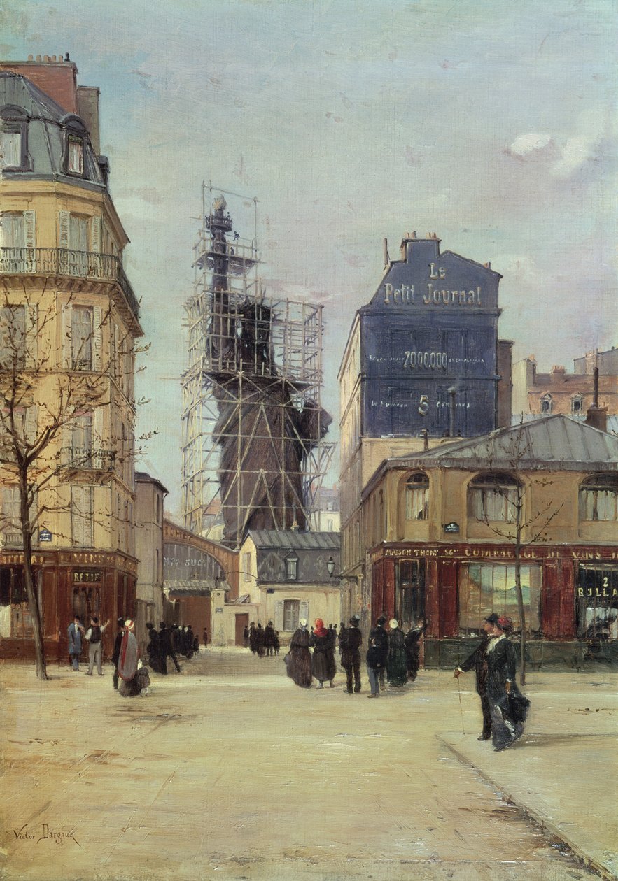 Frihetsgudinnan, av Bartholdi, i verkstaden hos Gayet-gjuteriet, Rue de Chazelles, före hennes avresa till New York, 1883 av Paul Joseph Victor Dargaud