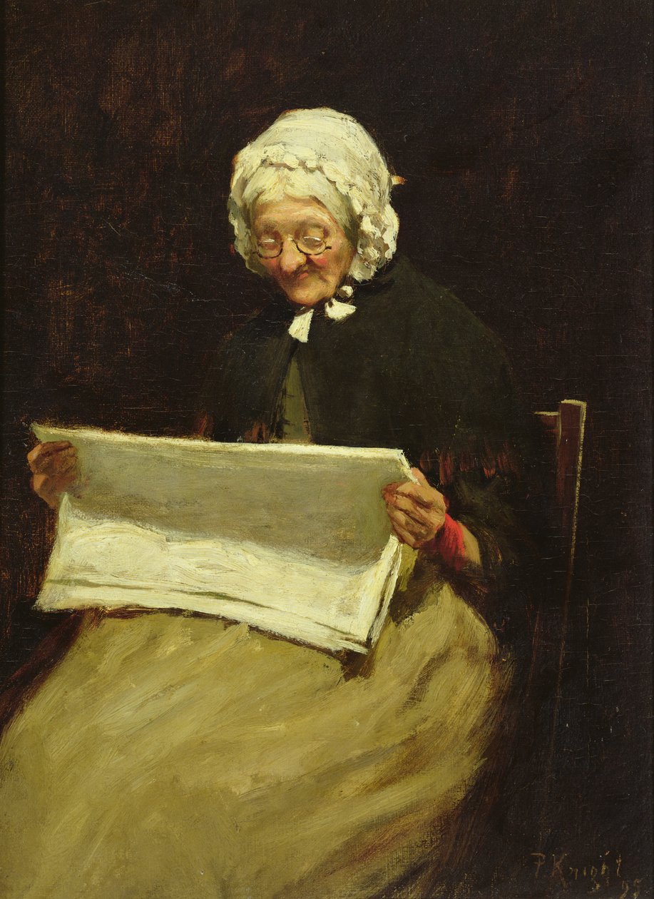 Gammal kvinna som läser en tidning, 1895 av Paul Knight
