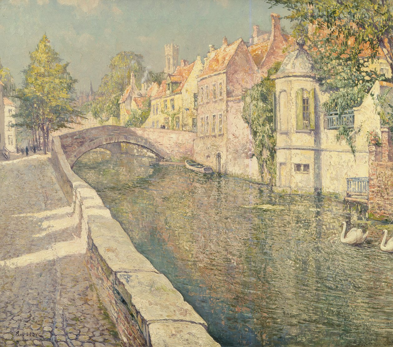 Svanar på en kanal, Brygge av Paul Leduc