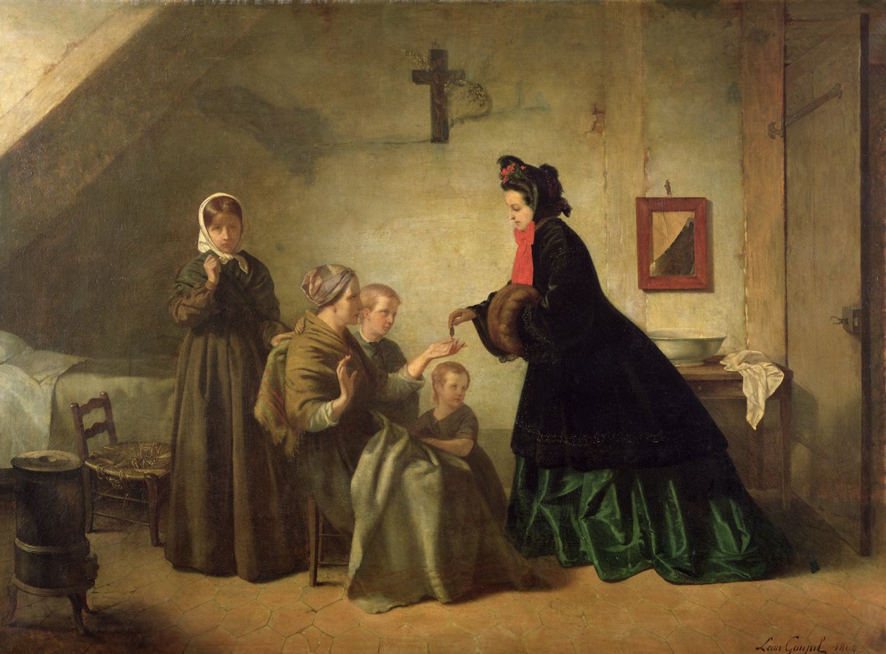 Kejsarinnan Eugenie (1826-1920) på besök hos de olyckliga, 1864 av Paul Leon Lucien Gopil