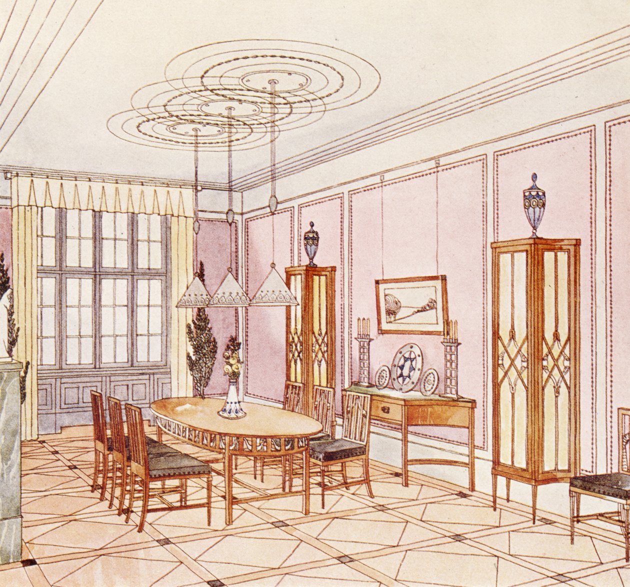 Design för ett matsal, från "Documents Architecture Moderne". av Paul Ludwig Troost