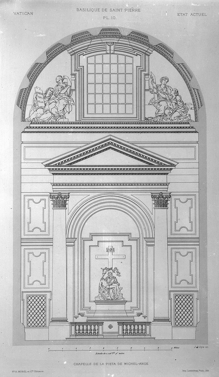 Pietas kapell i Sankt Peterskyrkan, Rom, graverad av Jean Joseph Sulpis, publicerad 1882 av Paul Marie Letarouilly