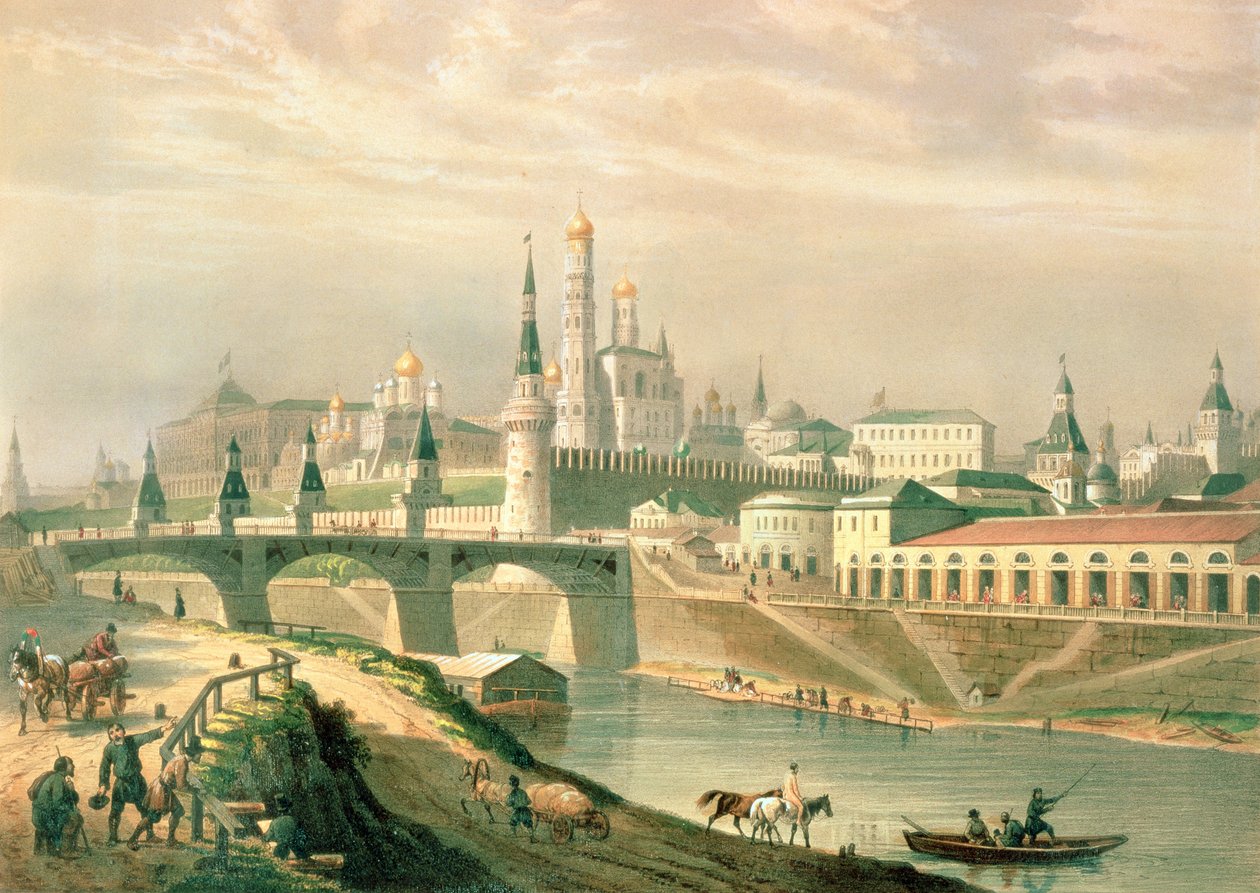 Utsikt över Kreml, 1830 (färglitografi) av Paul Marie Roussel