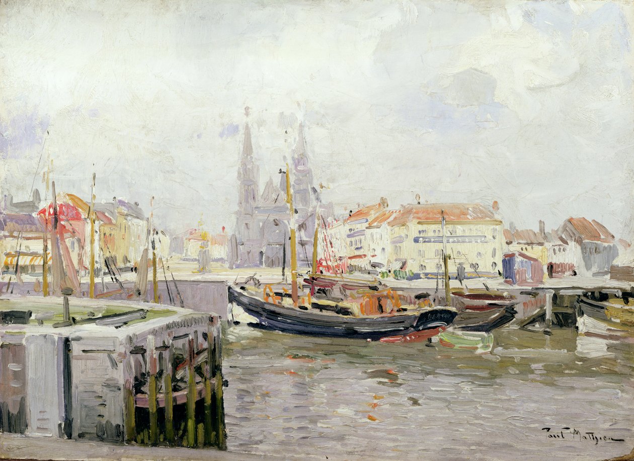 SS. Petrus en Pauluskerk och Vissers kaj i Oostende av Paul Mathieu
