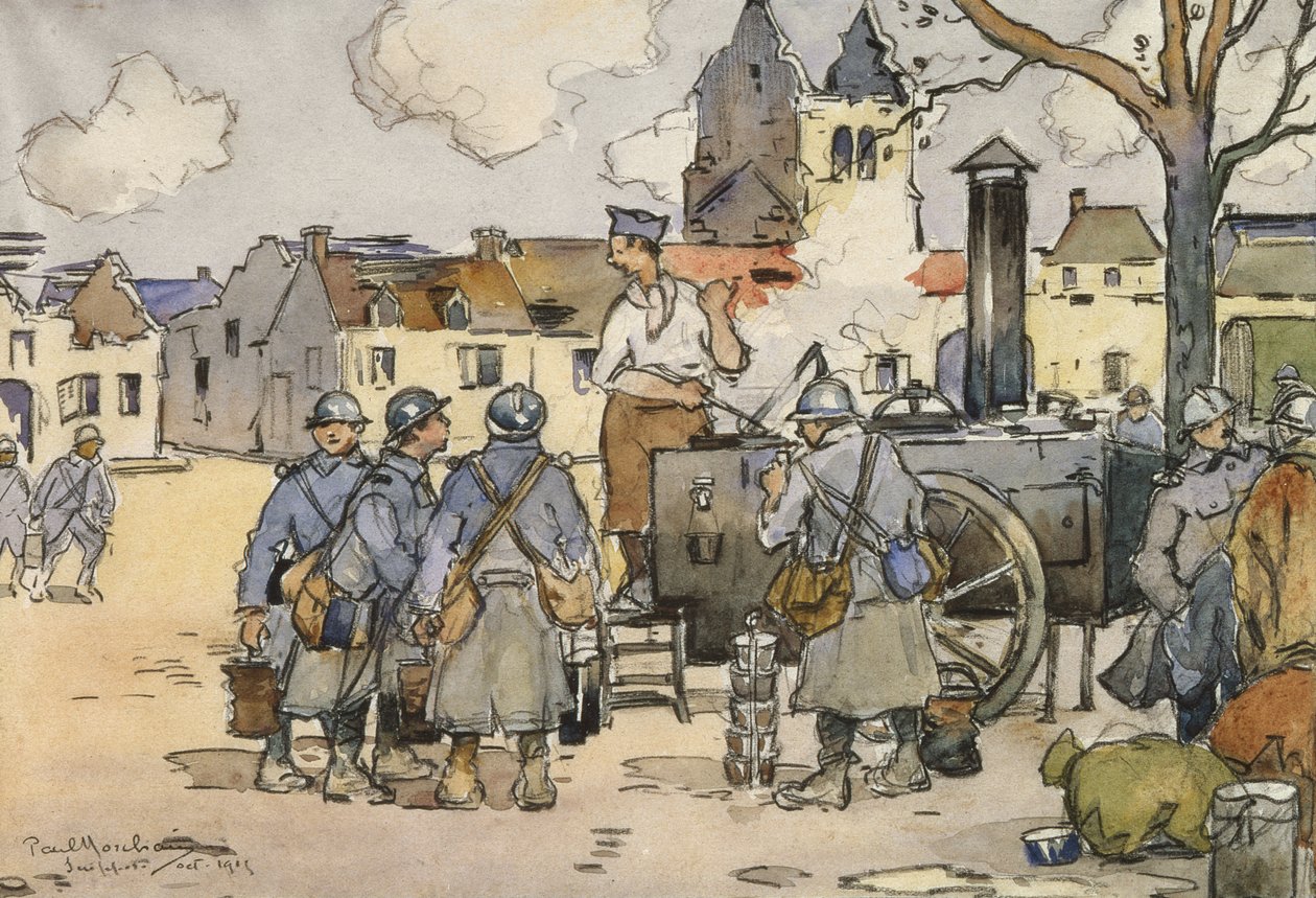 French Snipers at a Field Kitchen, Marne, oktober 1915 (wc på papper) av Paul Morchain