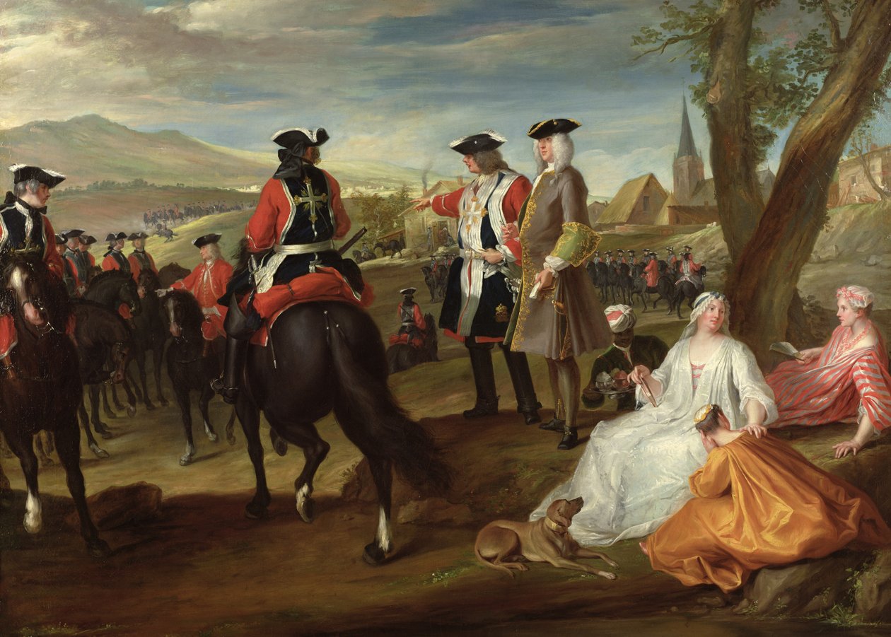 Recension av de svarta musketörerna på Plaine des Sablons, 1729 av Paul Ponce Antoine Robert
