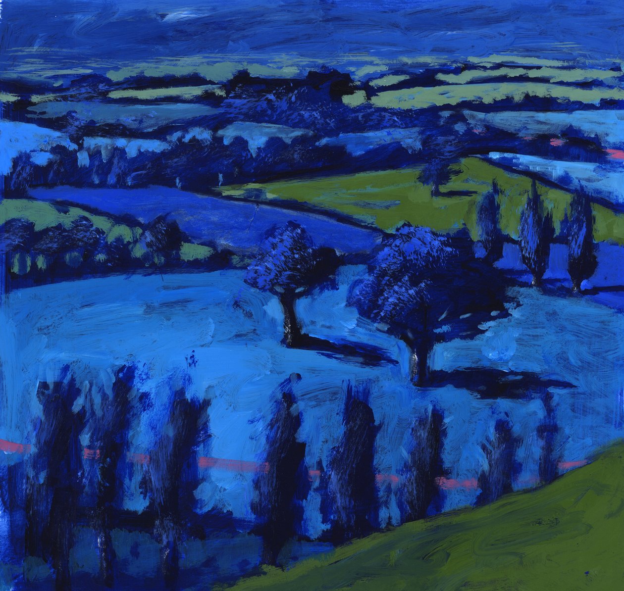 Blått landskap, 2009 (akryl på tavla) av Paul Powis