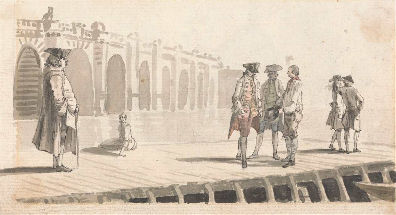 A Group of Men on Westminster Pier av Paul Sandby