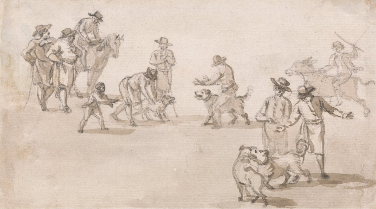 Group of Figures- A Dogfight av Paul Sandby