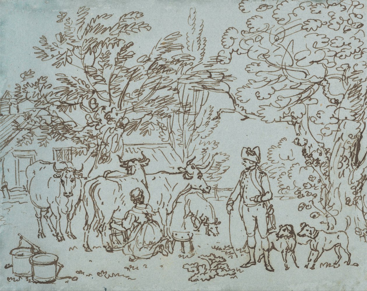 Landscape with a Milk Maid and a Beau av Paul Sandby