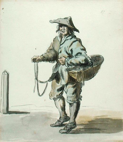 London Cries: Any Cotton Laces or Garters, 1742 (bläck och tvätt och wc på papper) av Paul Sandby