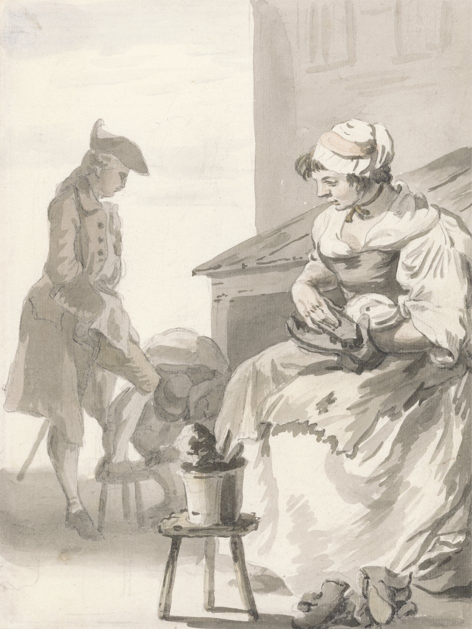 London Cries: Shoe Cleaner, ca 1759 (penna & pensel, grått bläck, wc och grafit på papper) av Paul Sandby
