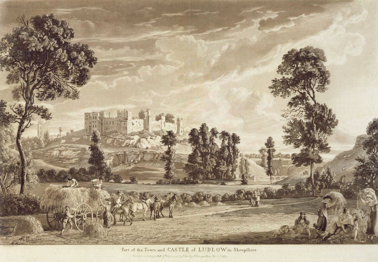 En del av staden och slottet Ludlow i Shropshire, graverad av konstnären, publicerad av P. Sandby, 1779 (akvatintgravyr) av Paul Sandby
