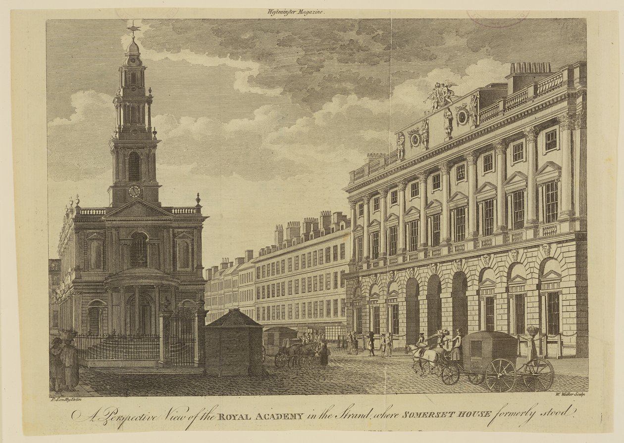 Perspektivvy av Royal Academy of Arts, graverad av W. Walker (fl.1775-92) 1795 av Paul Sandby