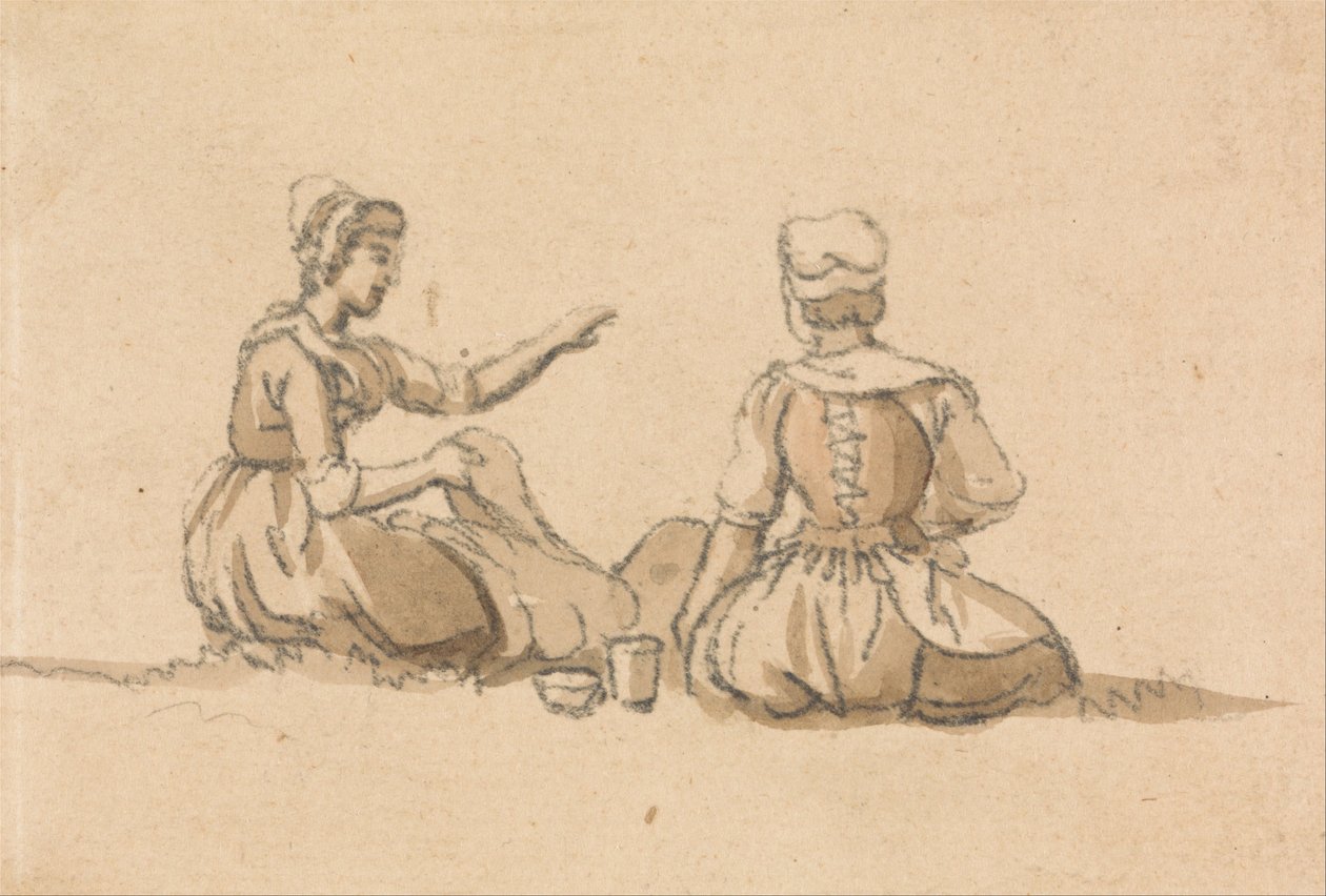 Two Girls Seated av Paul Sandby