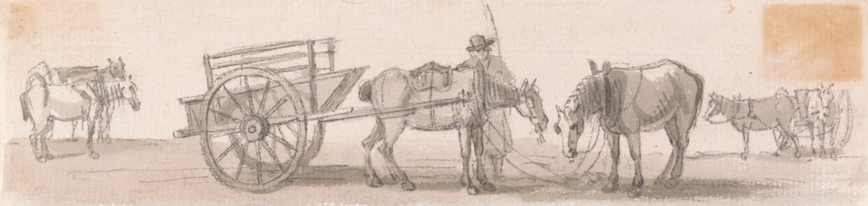 Two-wheeled Tip-cart with Horses av Paul Sandby